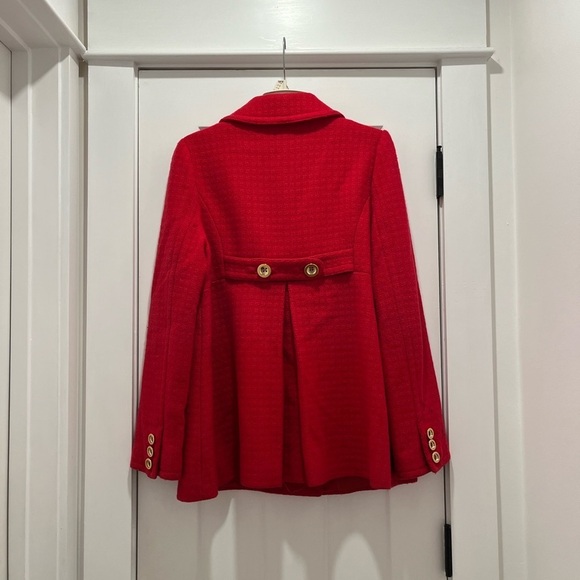 Juicy Couture Women Pea Coat Wool Blend Red God Button Double Breasted Size L - Picture 2 of 9